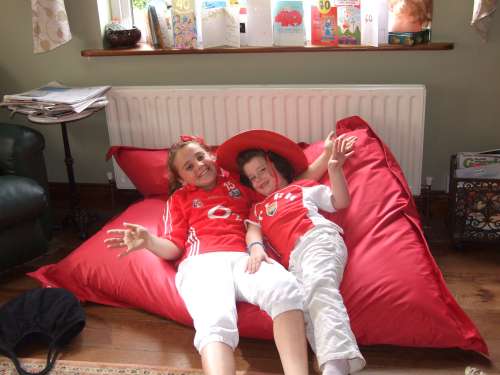 Chloe Collins and Clara O'Keeffe all dressed in their cork colours to support the girls football team on Sunday the 27th September.