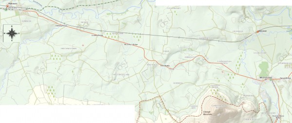 2015-02-03 Road map of Millstreet to Rathmore - showing sections of the old butter road that are still in use, and also sections that are no longer used