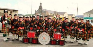 Millstreet Pipe Band pictured having participated at Mass and having given a recital in the Church Grounds on St. Patrick's Day 2012. 