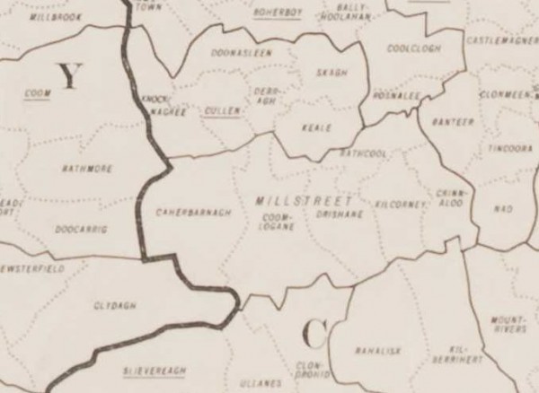 Map of District Electoral Divisions (DEDs) around Millstreet