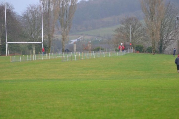 2013-01-04 Millstreet Coursing 01 - The setup in the Town Park for the coursing - in the background you can see Lacabane Hill and St.Mary's Graveyard