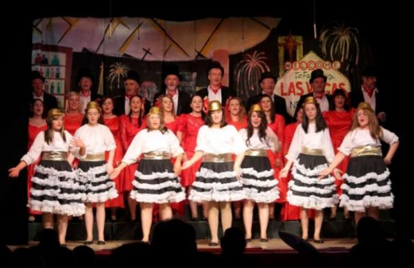 Some of the superb Cast performing a song and dance routine during the wonderfully entertaining "Aladdin" Pantomime at Rathmore Community Centre.   Always promoting a very praiseworthy cause the annual panto is a hugely popular event known far and wide.  (S.R.)