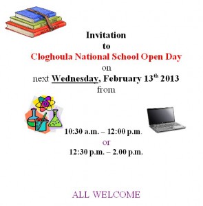 2013-02-13 Cloghoula National School Open Day - poster