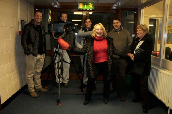 Margaret take a bow following her "Nationwide" interview at the wonderfully successful World Wide Welcome held at Millstreet Community School tonight in the presence of a truly international audience.   We shall feature lots more pictures later.   The Camera Crew captured a wide variety of shots for use in a "Nationwide" feature scheduled for later transmission.   (S.R.)