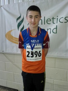 2013-02-24 Padraig Moynihan with his bronze medal from the Munster Indoors Shot Putt