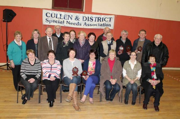 Pictured at the presentation of prizes in Cullen Community Centre on the final night (25th March 2013) of the Annual Weight-loss Programme in aid of Cullen and District Special Needs Association.  With close to 1,000 lbs lost and well in excess of €4,000.00 collected the occasion was marked with superb refreshments, uplifting speeches and an overall cheerful atmosphere.  Full details will be given by John Tarrant in "The Corkman".  (S.R.)