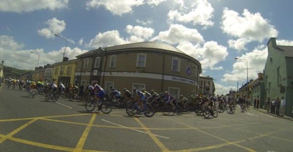 2013-05-23 FBD Rás rounding the Credit Union in the Square Millstreet at lunchtime today - photo Hannelie O'Connor