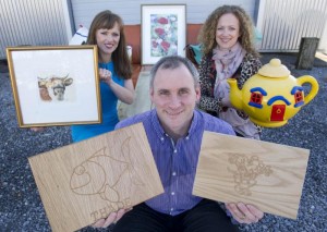 2012 Greenshoots - James Hickey of “Carving Mad Woodcrafts”, along with Siobhan Duggan Artist (L) and Catherine Costello, Programme Manager (R)