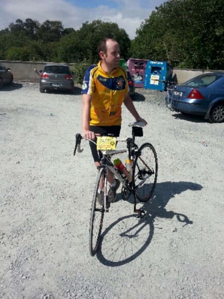 Sincere Congratulations to Connie Roche, Drishane Road, Millstreet for having successfully conquered the formidable Ring of Kerry 2013 on Saturday, 6th July in very warm weather conditions.   Many thanks to Marian O'Sullivan, Dooneen for providing the image of Connie as he participated in the famous Race.   Connie's friends focus on the mighty hero at Corkery's Bar, Millstreet on Saturday night.  (S.R.)