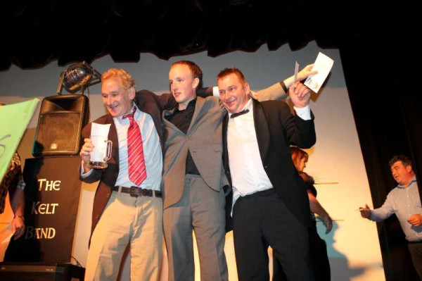 The three winning Bachelors out of a total of sixteen competitors pictured at Coachford Community Centre on.   Saturday, 17th August.  From left - James, John and LTV2's Seán.   Below Seán is pictured with some of his many supporters.   A full feature to follow during the week.   Click on the images to enlarge.  (S.R.)