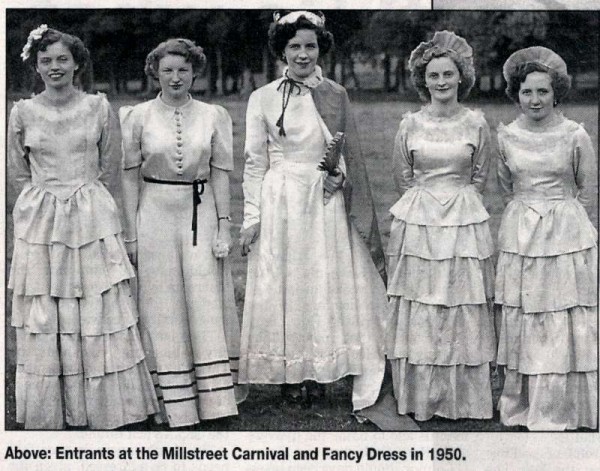 Appearing in a wonderful feature entitled "Our Day Out" in Saturday's "Evening Echo" (3rd August 2013) we're delighted to share this very special picture of the Millstreet Carnival Queen and her Ladies-in-waiting of the 1950s.   If you can assist in helping us to name all we would very much appreciate it - Just leave a comment.  (S.R.)