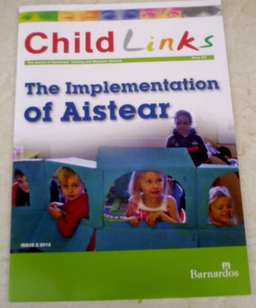 Sincere Congratulations to the staff, children and parents of Rathcoole Playschool whose picture from our "Learning Story on Trains" was chosen by Barnardos Children's Charity as cover picture for their Journal.   We thank Maura Foley for the prestigious cover picture and caption.  Click on the image to enlarge.  (S.R.)