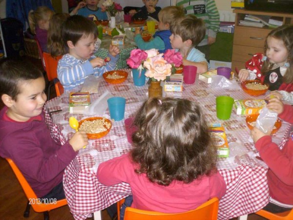 The children at Rathcoole Playschool recently enjoying Cheerios Breakfast in aid of Childline.  The happy occasion raised €200.00 for Childline.  We also note the budding Artists in the Preschool!  Many thanks to Maura Foley for the pictures and the information.  Click on the images to enlarge.  (S.R.)