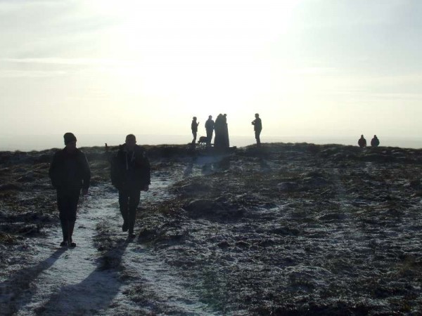 2013-12-25 Mushera Christmas Day Climb - Having a look at the Ordinance Survey Marker 7758-800