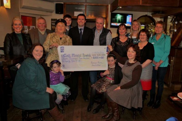 Following a most successful Boeing New Year Swim 2014 a hugely impressive cheque of €3,920.00 was presented to Brendan McCarthy (pictured at centre behind cheque), Development Manager, Cork Mental Health Foundation 