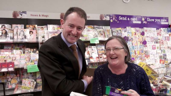 By sheer chance we happened to meet with the Minister for Research and Innovation, Seán Sherlock while he was shopping at Supervalu, Millstreet on Friday, 14th Feb. 2014.   Michele  O'Callaghan (pictured) and I recalled the memory of Seán's late Dad, Joe who was so well known in Millstreet.  As always, Seán is as friendly and obliging as when I knew him many years ago when I taught in his primary school in Mallow - St. Patrick's Patrician N.S.. (S.R.)