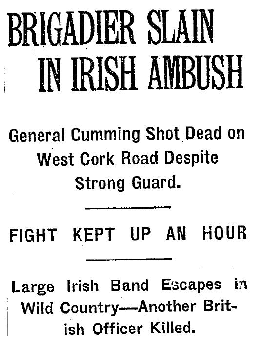 1921-03-07 Front Page of the New York Times - Report on Clonbanin Ambush