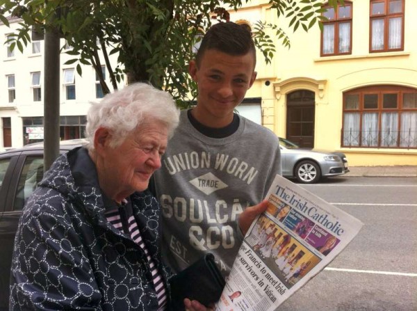 Mrs. Corcoran and her grandson are impressed by the Millstreet coverage.