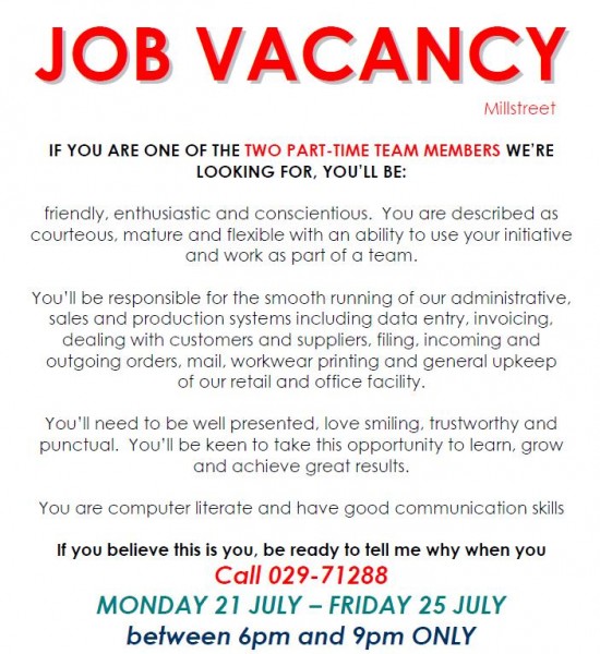 2014-07-18 Job Vacancy - part time team members