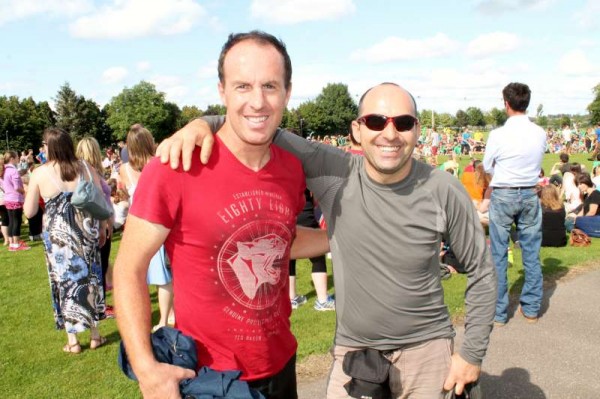 And here are the two courageous paragliders supreme - from left: Donal Cashman of Tullig and Dorin BD from abroad - who so impressed all the participants during the EJC2014 Town Parade on Saturday, 26th July.  Click on the images to enlarge.  (S.R.)