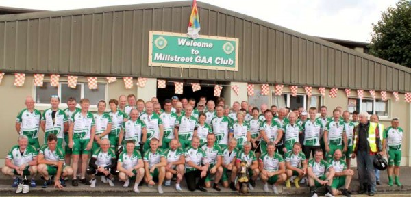 Pictured outside Millstreet GAA Community Hall these are the inspiring participants (many from the Charleville area) who have been taking part in the Dave Riordan Charity Cycle from Malin to Mizen.   Hear more about this hugely uplifting event in our first ever  Millstreet Museum video interview on YouTube - the link is given below.   Tadhg O'Flynn (pictured centre below) of "O'Flynn Medical" very kindly sponsored the excellent meal so splendidly served in the GAA Community Hall.  Click on the images to enlarge.  (S.R.)