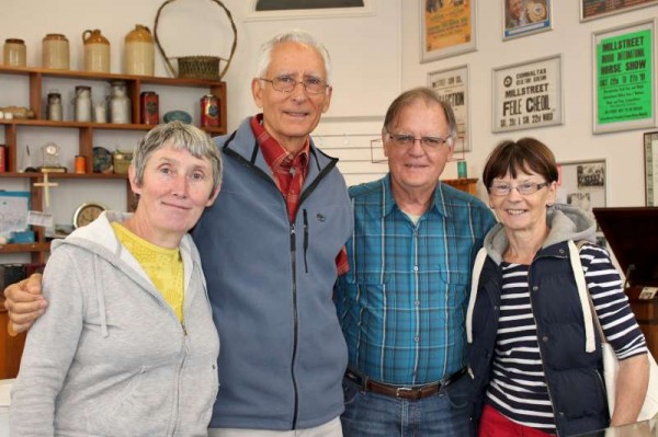 We were delighted to welcome twin brothers Jim (on left) and Michael Fenton from the USA to Millstreet Museum on Monday morning,15th Sept. 2014.  Also included is Mary Kelleher (Museum Staff) and Ann Hickey, first cousin of the twins.   We also recorded a brief interview for local television with Jim who is from the New York Fire Department and with Michael who is in the American Navy.  Click on the images to enlarge.  (S.R.)