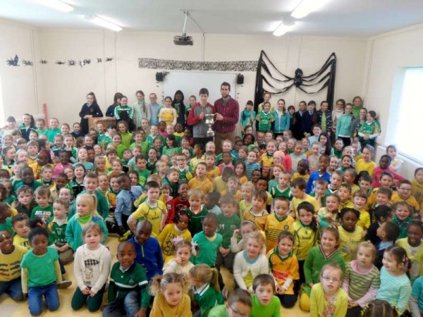 The Millstreet Junior Football Team Management along with players Mark Ellis and Kevin Crowley visited our school on Tuesday as Duhallow Junior A Football Champions for 2014. Great excitement and cheer awaited the team in anticipation for the County Championship final on Saturday (25th) at 6:15pm in Paric Ui Rinn, Cork. Best of luck Millstreet!