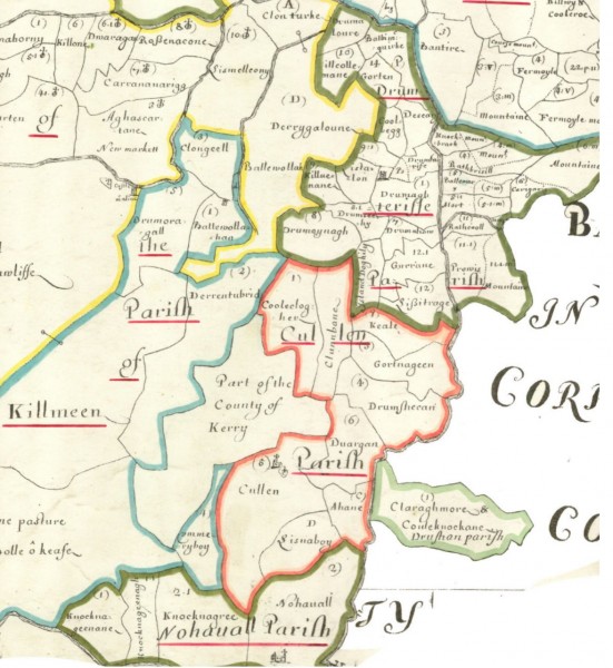 1670 Downes Survey - Cullen Dromtarriffe Nohavall - (due north is to the left)