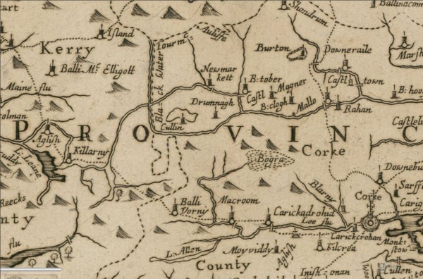 1685 General Map of Ireland by William Petty - no sign of Millstreet