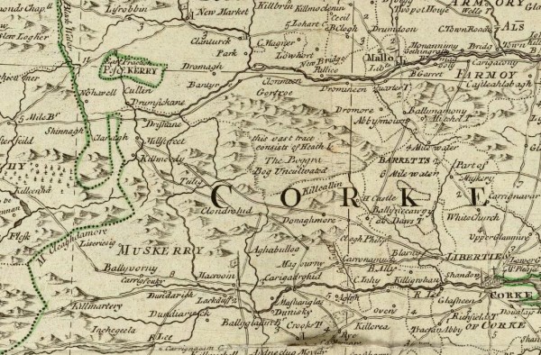 1790 Map of Ireland - by John Rocque - Millstreet centred