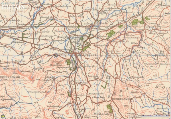 1940 British War Map of Killarney - Millstreet centered