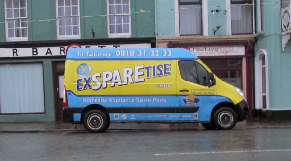 Just happened to note this really clever business on a colourful vehicle parked this afternoon at The Square, Millstreet.  Perhaps you may recall other wonderfully witty business names you may have seen.  We welcome such comments always.  Click on the image to enlarge.  (S.R.)