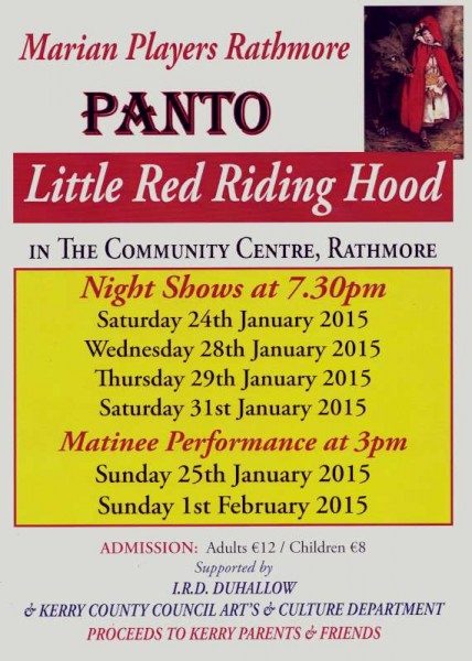 On Monday night we visited Rathmore Community Centre where the Marian Players were making final preparations for the Saturday night's official opening of this year's superb Pantomime "Little Red Riding Hood".  Here we share just some of the very colourful moments from the preparations.  Click on the images to enlarge.  (S.R.)