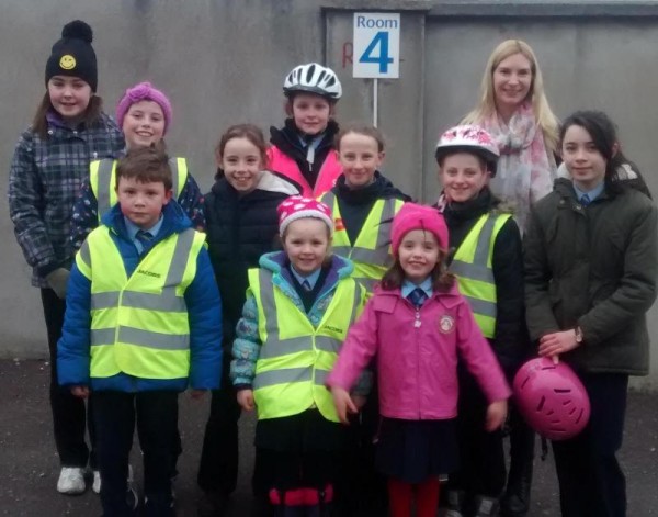 2015-02-07 Walk to School Day at Presentation NS - some of the children who participated with Health Promotion Officer Ms McAulliffe_