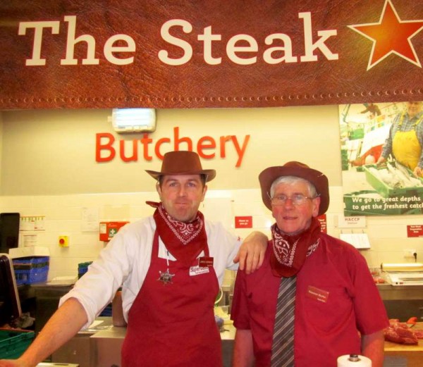 John Lehane and Tommy Burke in real Country & Western style during a recent Steak Promotion at Supervalu...Y'all come now folks!