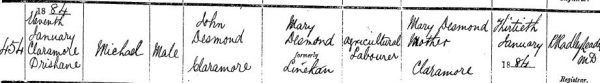 1884-01-11-michael-desmond-claramore-civil-birth-registration
