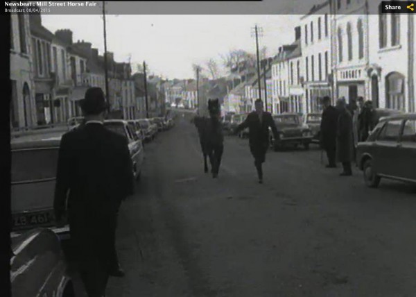 1965 March Horse Fair - an RTÉ Newsbeat report 17 - trotting a horse up Main Street