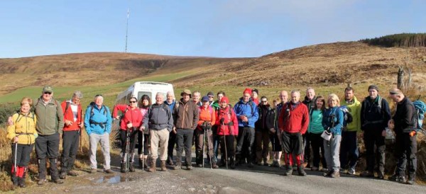 Wonderfully energetic participants pictured near Mullaghanish's RTÉ Television Mast at the beginning of the strenuous "A" Walk "The 3 Peaks Challenge" on Saturday morning (11th April 2015).  Millstreet Walking Festival continues today (Sunday) with registration and deregistration at Millstreet Country Park.  Click on the image to enlarge.  (S.R.)