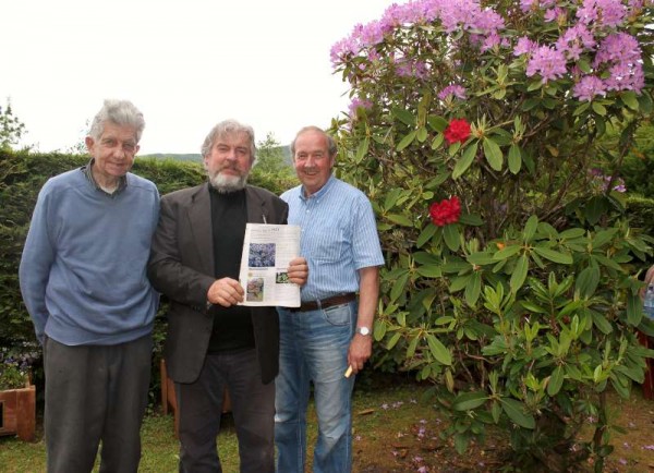 A purple and red Rhododendron which is beautifully located on the Grounds of Tubrid |Holy Well has featured as a prize-winning photograph in the May 2015 issue of "The Irish Garden".  We thank James O'Sullivan for alerting us to this very interesting feature.  Pictured from left beside the very special Rhododendron - John O'Sullivan, Rathduane, James O'Sullivan and Pat O'Keeffe from Garryvoe.  Click on the images to enlarge.  (S.R.)