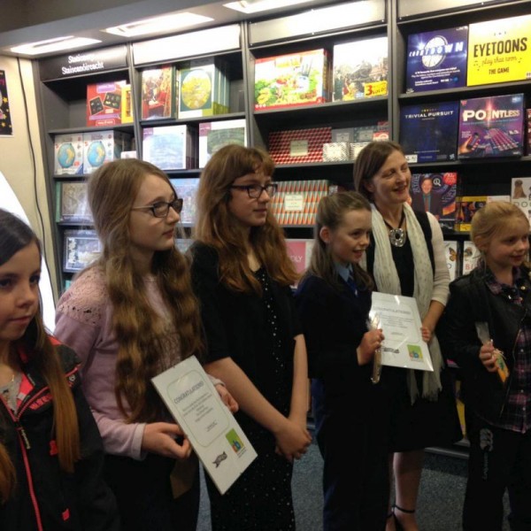 Shelagh Jessica Gilbourne receiving her award for her artwork which was chosen as the cover of the 'Lost Fairy' book (photo by the O'Brien Press in Dublin)