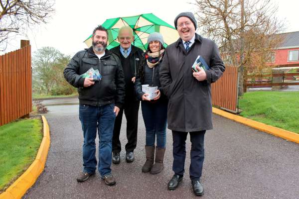 On the Campaign Trail for the 2016 General Election - Pictured at Mount Leader, Millstreet on Sat. 23rd Jan. 2016. From left: John O'Leary, Donal Guiney, Deborah O'Leary and Deputy Michael Moynihan, T.D.. Click on the images to enlarge. (S.R.)