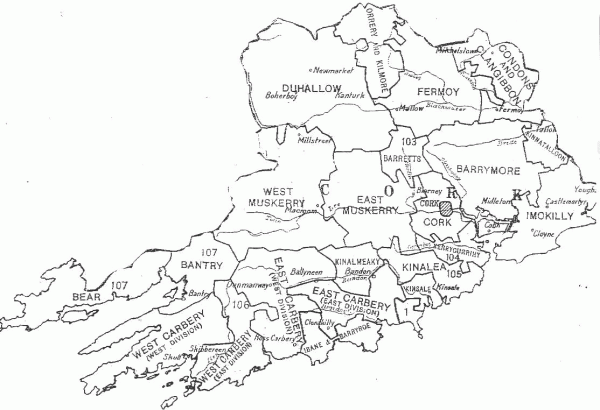 Map of the Baronies of County Cork - Millstreet in Muskerry