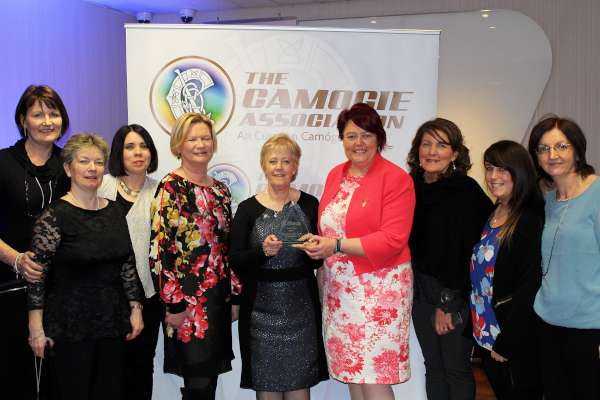 At the highly prestigious event at Croke Park on Saturday, 20th Feb. 2016 at which Joan Casey was presented with her superb and richly deserving Award, The award was presented by Catherine Neary president of the Camogie  association. and Eileen Dunne RTE Newsreader. 