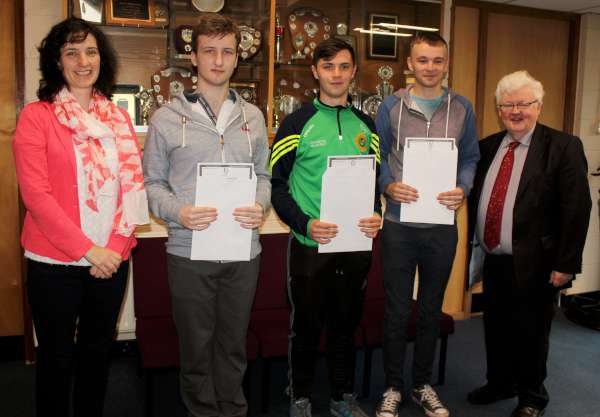  Frances Moynihan (Deputy Principal), Jack Brady, Seán Óg O’Connor, Dylan Condon, Pat Pigott (Principal). 