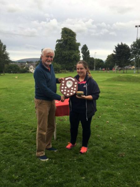 Barry Frazer presenting The Discount Store Trophy to winner Deirdre Looney