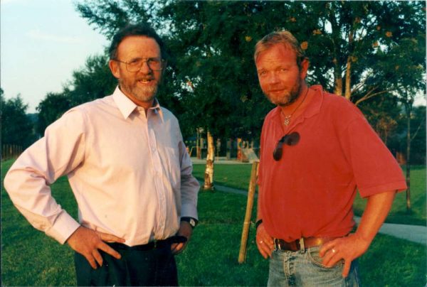 The late Kenneth D. Brennan who was such an inspirational Principal, true gentleman and exceptional Community-spirited person in Millstreet for many years - pictured here in Millstreet Town Park with Frank Kirke in 1996. Click on the image to enlarge. (S.R.)